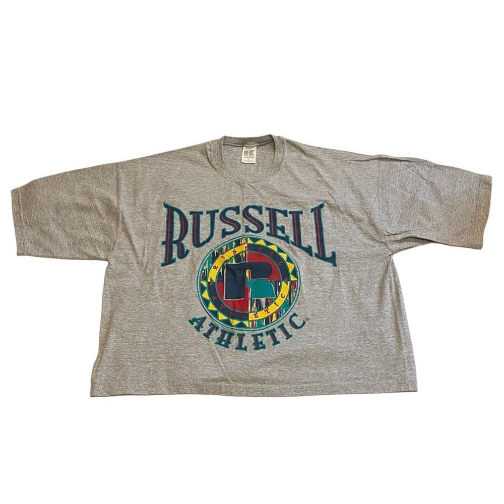 Vintage Russel Athletic Cropped T-Shirt Grey Men’s Large